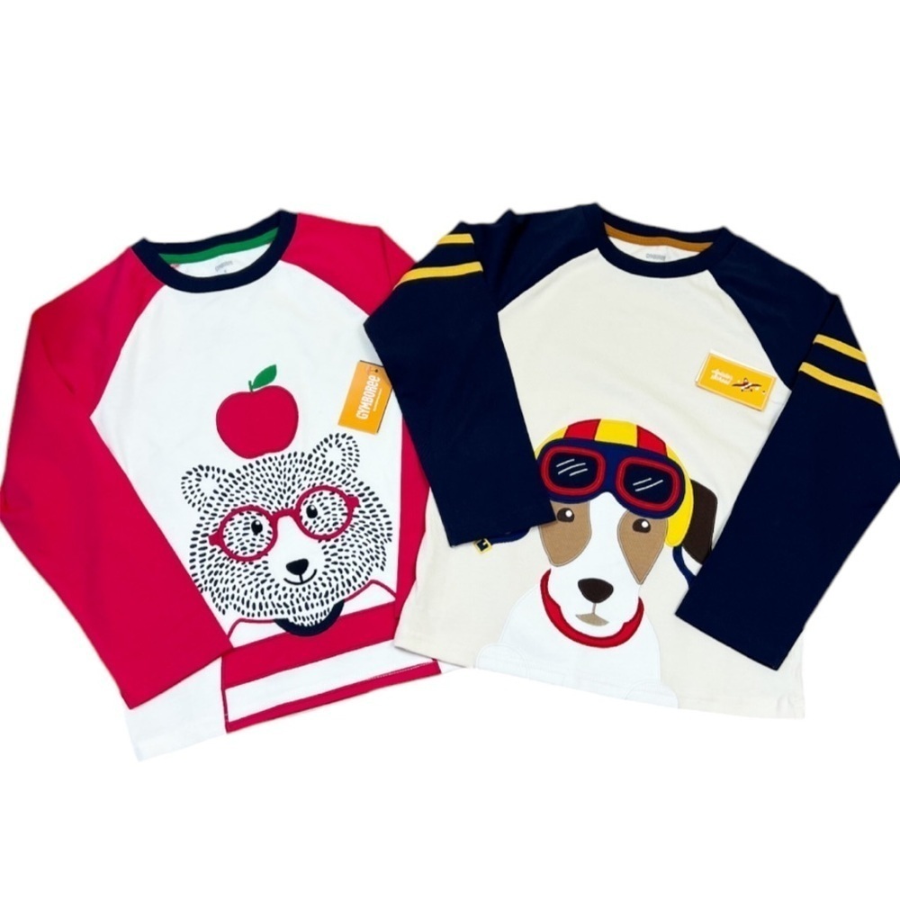 Lot of 2 Gymboree Boys 6 Embroidered Raglan Shirts Long Sleeve Pilot Dog Bear